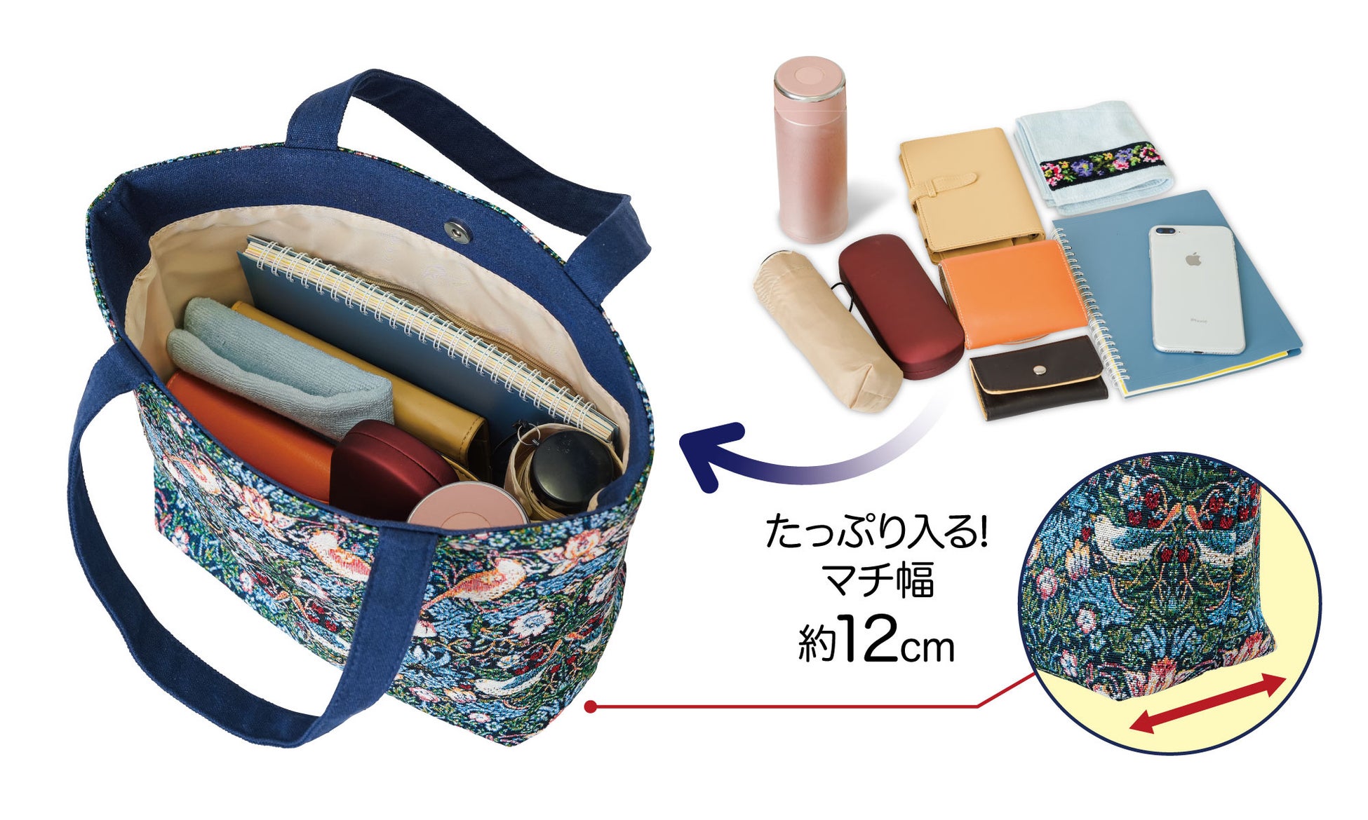 ウィリアム・モリスの「いちご泥棒」が高級感のある華やかなジャガード織りの手提げバッグのサブ画像2